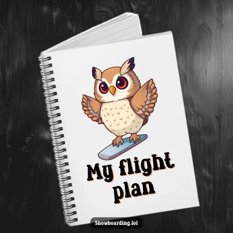 Funny Notebook featuring a proud owl striking a pose on a snowboard, perfect for jotting down notes with witty winter sports humor.