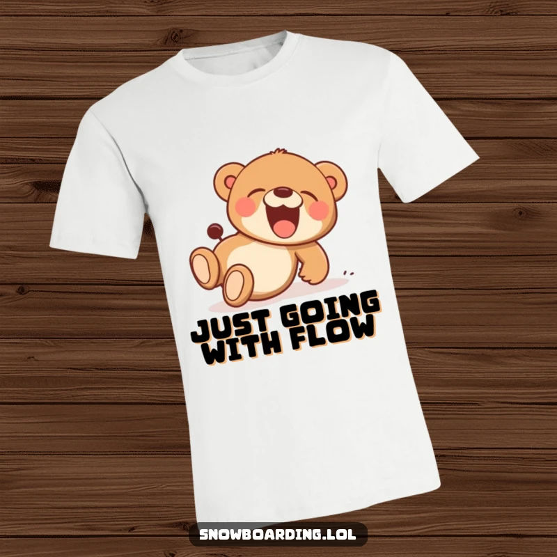 Funny t-shirt showing a bear cub tumbling downhill with pure joy and laughter, a cartoon character embodying playful exuberance.