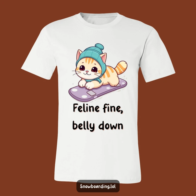 Funny Cat Snowboarding T-Shirt: Belly Slide - Hilarious Feline Shredder Tee