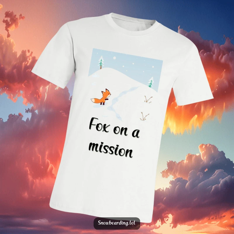 Funny T-Shirt: A determined fox skiing with a focused expression down a snow-covered hill, capturing pure winter grit and humor.