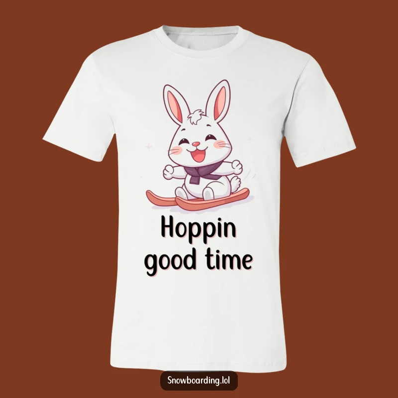 Funny Cheerful Rabbit Snowboard T-Shirt: Grinning Winter Fun Tee
