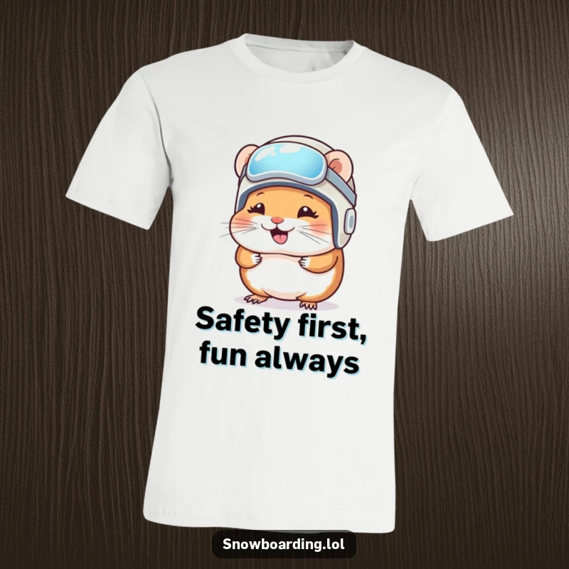 Funny T-Shirt: A giggling hamster sports a tiny snowboard helmet, looking ready for an adventure.