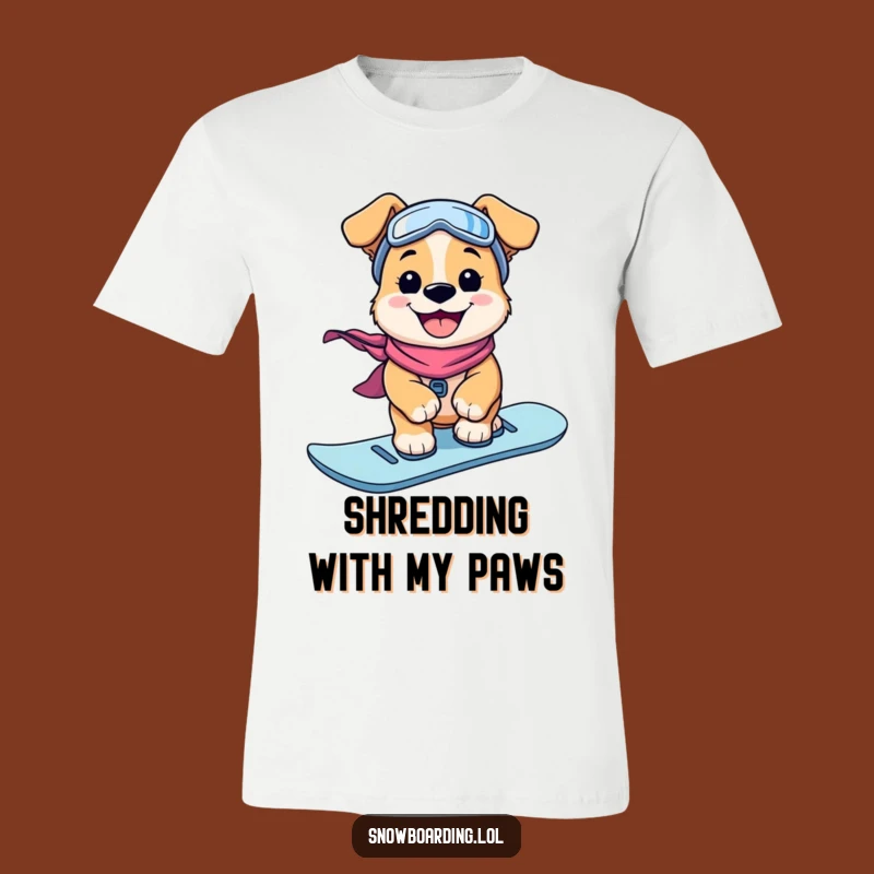 Funny Puppy Snowboarder T-Shirt: Grinning Dog Shredding Powder, Ultimate Funny Gift!
