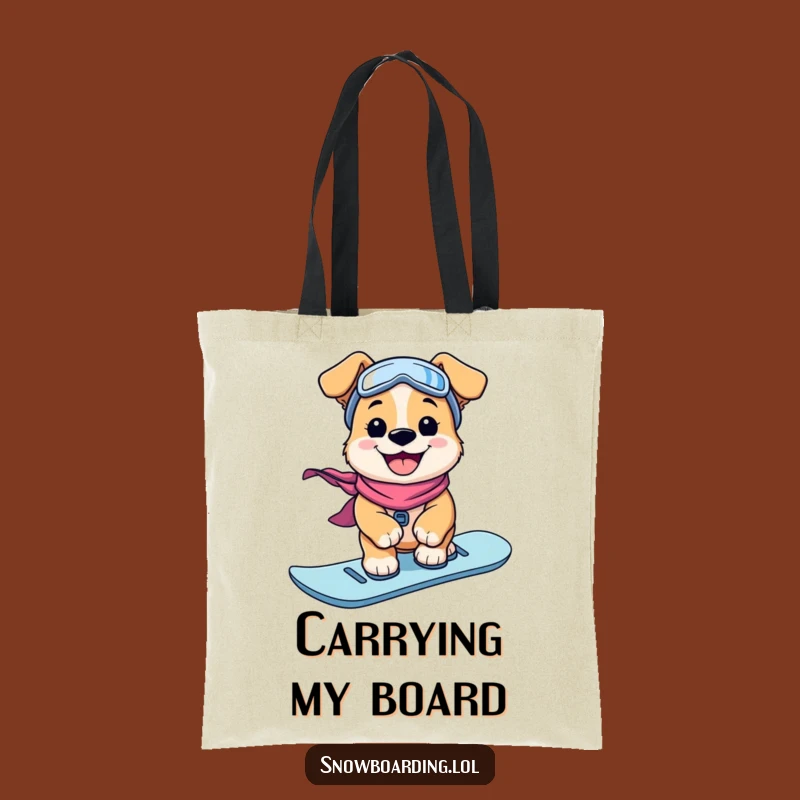 Funny Puppy Snowboarder Tote Bag: Grinning Dog Carrying Fun, Ideal Funny Gift!