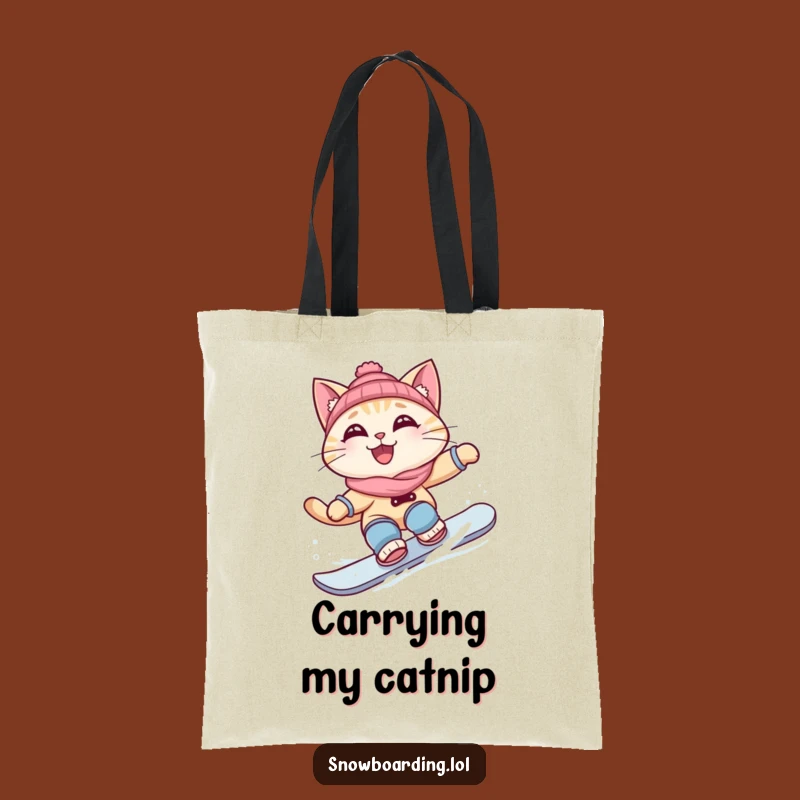 Funny Cat Tote Bag: Snowboard Carry-All for Pet Lovers Gift