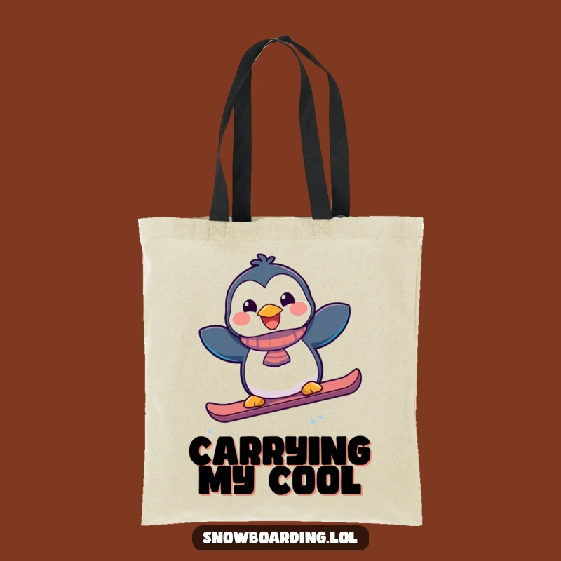 Funny Joyful Penguin Snowboard Tote Bag - Carry Your Winter Vibes