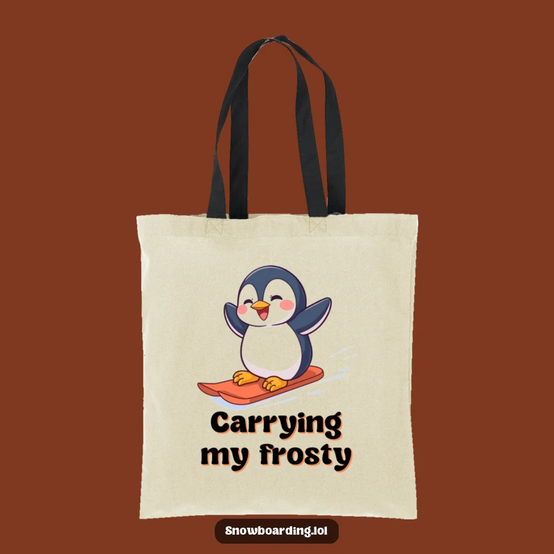 Funny Penguin Snowboarder Tote Bag: Joyful Winter Carry-All for a Perfect Gift