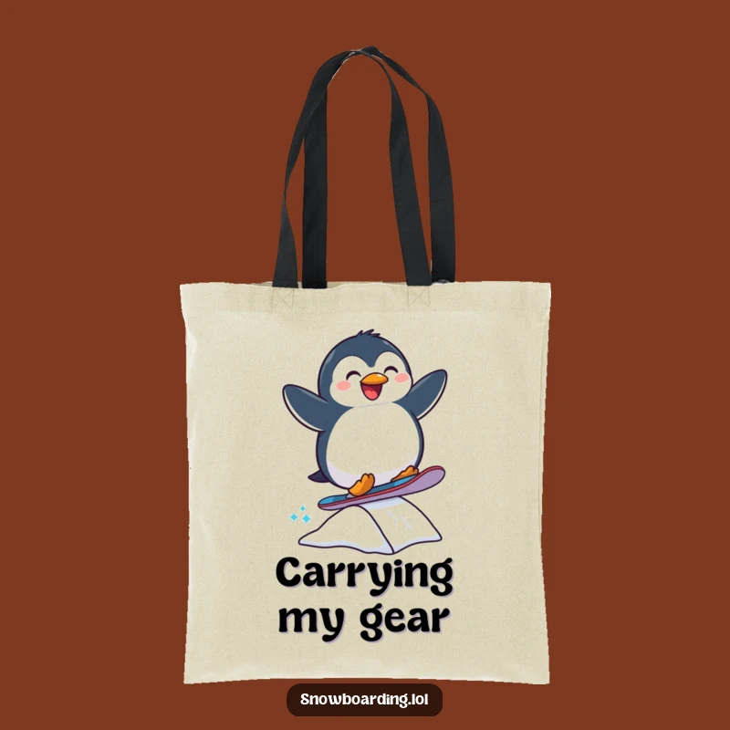 Funny Penguin Tote Bag: Snowboard Adventure Carry-All Gift