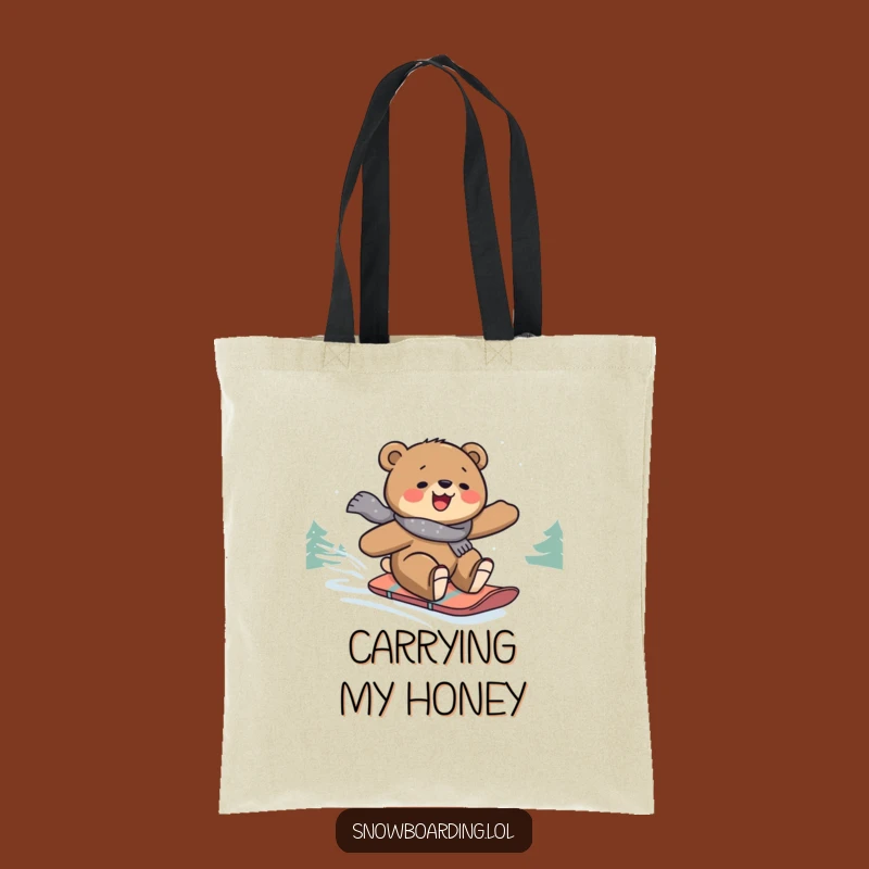 Funny Snowboard Bear Tote Bag: Carry Your Gear with Winter Laughs