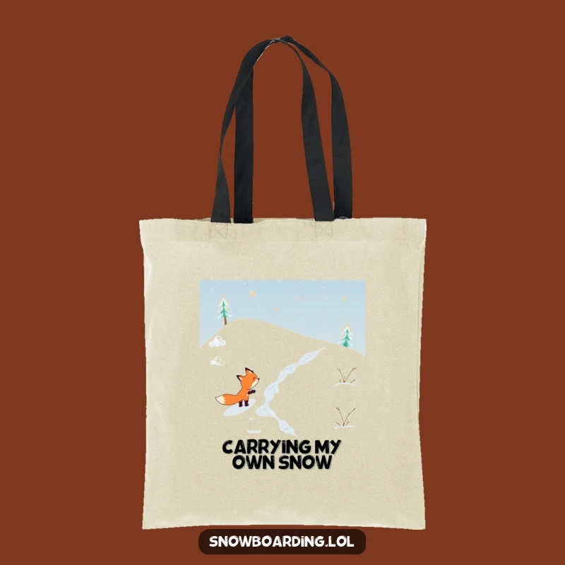Funny Determined Fox Tote Bag: Carry Your Essentials with Snowy Hill Style!