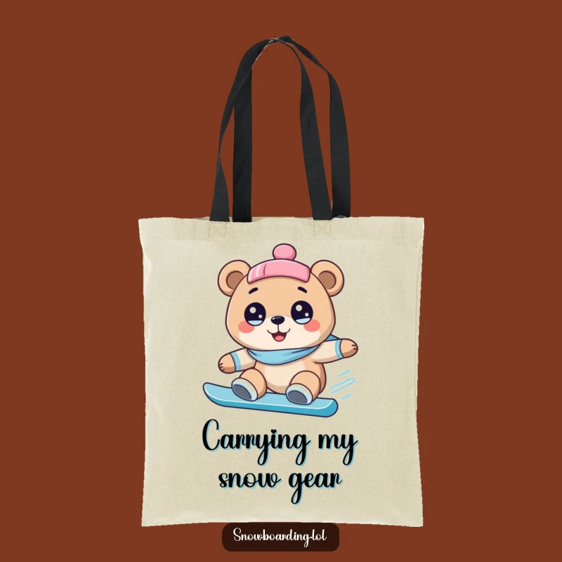 Funny Bear Snowboarding Tote Bag: Carry Your Enthusiasm with Wide-Eyed Fun