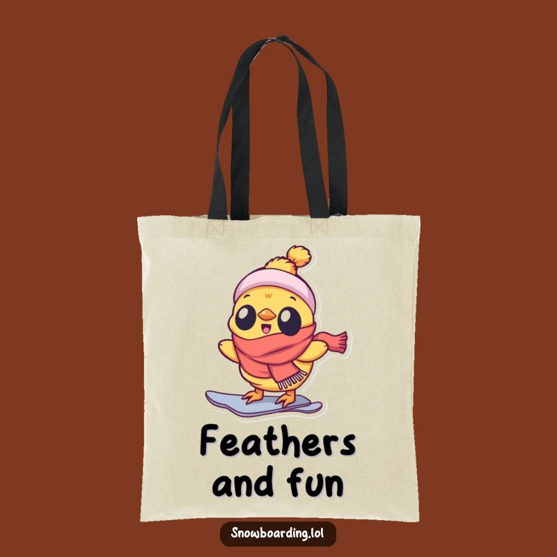 Funny Chick Tote Bag, Enthusiastic Snowboarder Carryall for Winter Errands