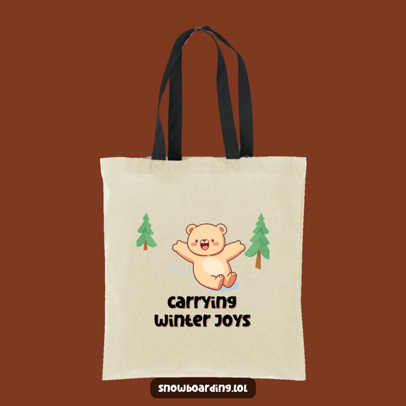 Funny Bear Snowboarding Tote Bag, Happy Winter Accessory, Hilarious Outdoor Gear