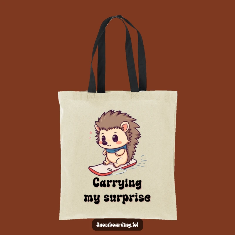 Funny Hedgehog Snowboard Tote Bag: Surprised Rider Style - Your New Favorite Funny Gift!