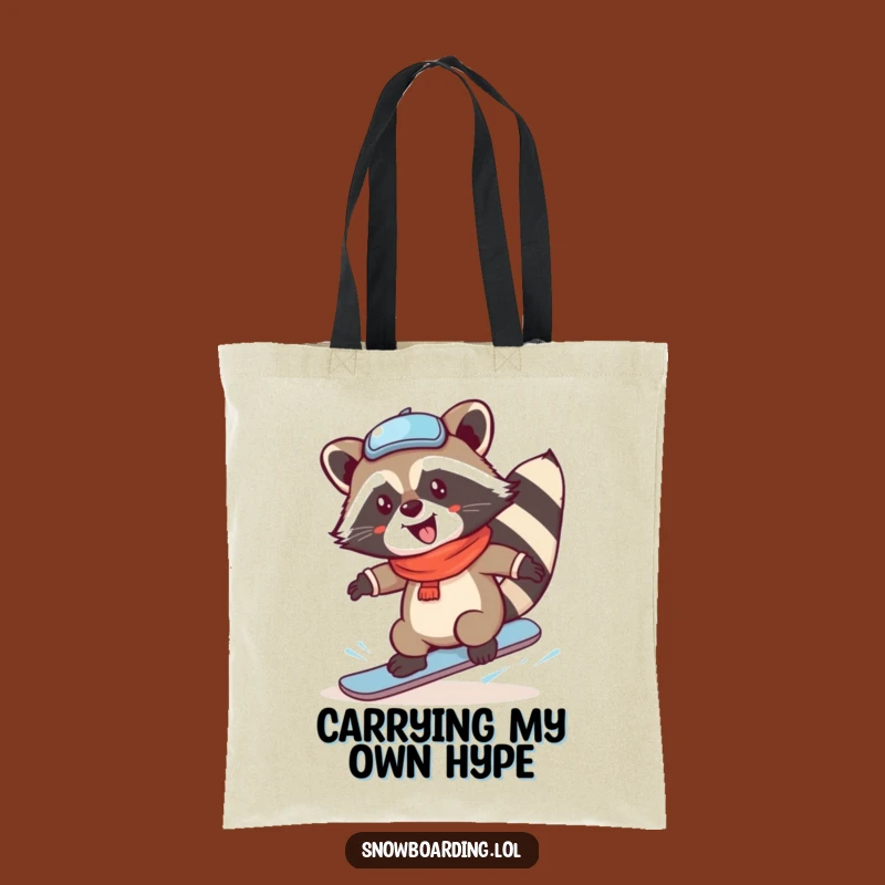 Funny Raccoon Snowboard Spin Tote Bag - Carry Your Gear with Winter Laughs