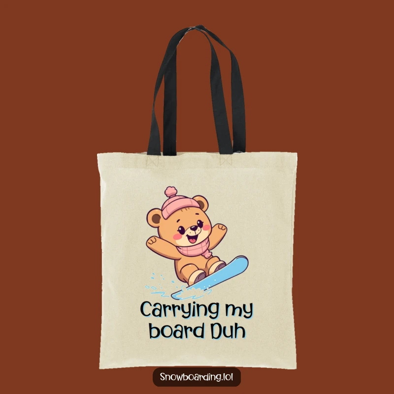 Funny Snowboard Bear Cub Tote Bag: Carry Your Laughs Downhill